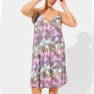 EUC TORRID Ombré Shadow Palm Leaves Rayon Slub Midi Beach Dress Size 2x